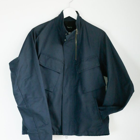 Phillip Lim Navy Blue Asymmetrical Pocket Double Zipper Nylon Jacket S - Picture 2 of 9